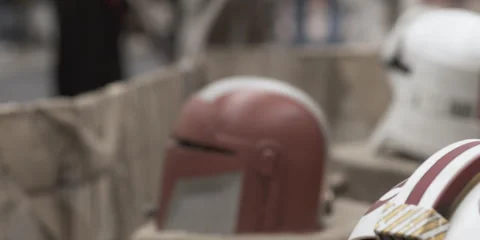 Rebel pilot helmet replica at Comic Con. Stock Footage 321348872