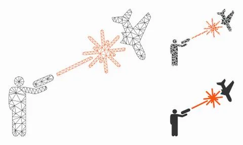 Rebel Strikes Airplane Vector Mesh Wire Frame Model and Triangle Mosaic Icon Stock Illustration