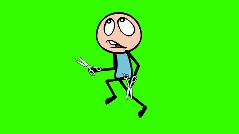 Rebellious Stick Man, Running with Scissors:  Loop + Matte Video stock 73048634