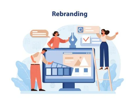 Rebranding Strategy Team. A dynamic vector illustration depicting a team 스톡 일러스트