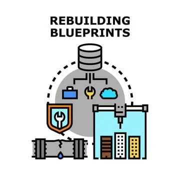 Rebuilding blueprints for infrastructure development and system restoration Stock Illustration