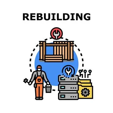 Rebuilding construction building and data system concept Stock Illustration