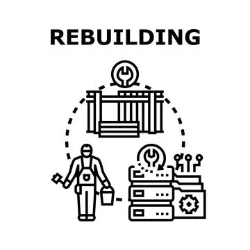 Rebuilding construction building and data system concept Stock Illustration