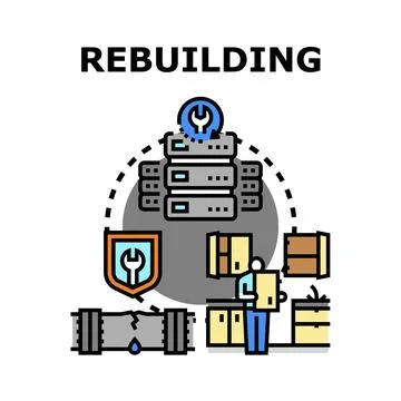 Rebuilding process for problem solving and business recovery Stockillustratie
