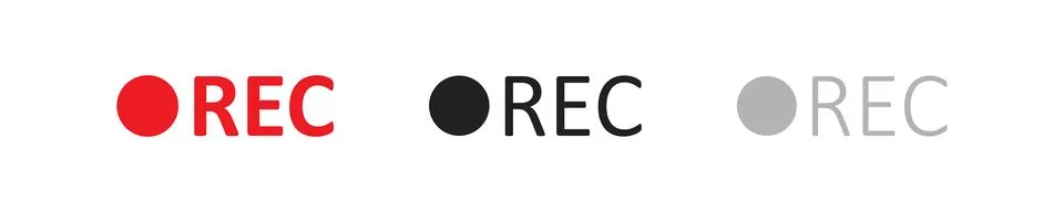 Rec button icon set. Start record sign. Red camera logo concept in vector fla Stock Illustration