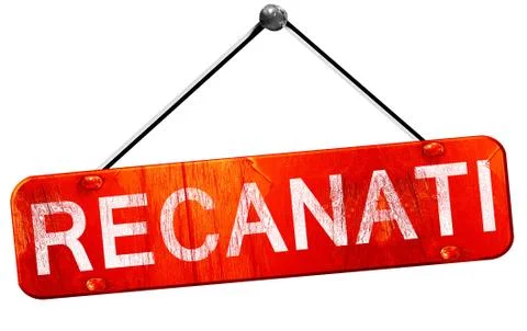 Recanati, 3D rendering, a red hanging sign Stock Illustration