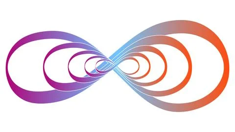 Receding abstract infinity signs with gradient isolated on white. Illustrazione stock