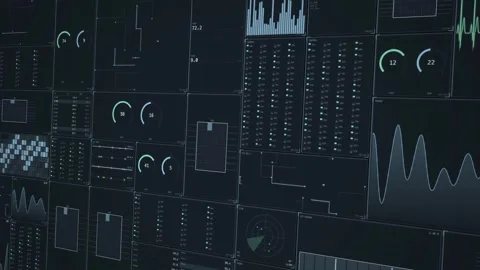 Receding Data Wall Technology Panels Steel Grid Stock Footage 343546035