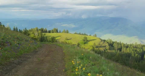 Receding storm over Salmon River from the rim of Hells Canyon Stock Footage 68002875