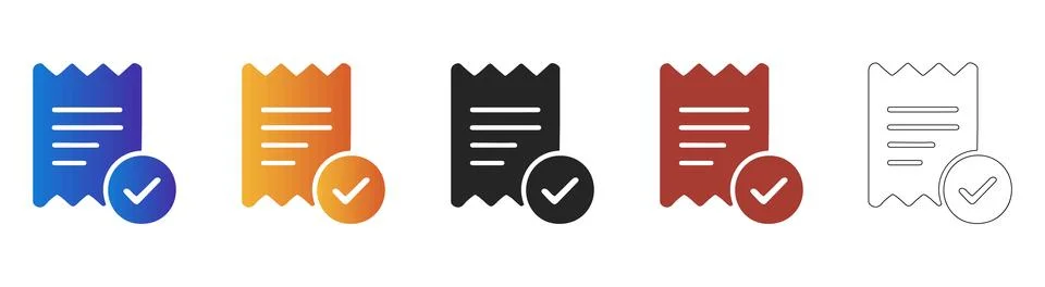Receipt checkmark icon for successful payment transaction Ilustração Stock