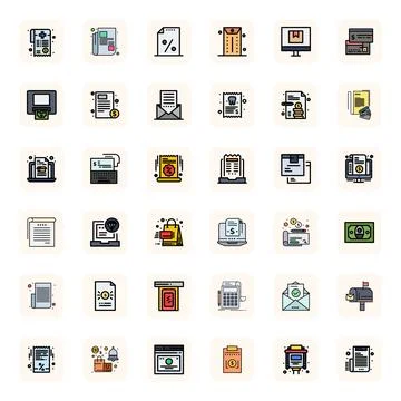 Receipt Digital Vector Pack containing 36 Pixel Optimized LineFilled Retina.. Stock Illustration