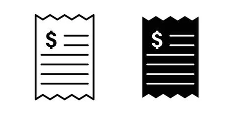 Receipt icon collection in black, Line icons, flat symbols Stock Illustration