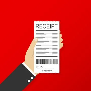 Receipt icon in a flat style isolated on a colored background. Invoice sign.  Stock Illustration