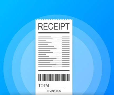 Receipt icon in a flat style isolated on a colored background. Invoice sign.  Illustrazione stock