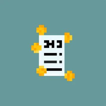 Receipt icon pixel art isolated. Finance symbol pixelated. 8 bit Sign for b.. Stock Illustration