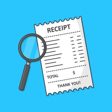 Receipt With Magnifying Glass Vector Icon Illustration. Receipt Paper Flat .. Stock Illustration