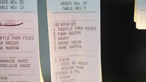 A receipt for a meal with a list of items and prices Stock Footage 301517969