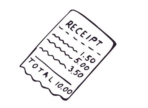 Receipt Paper Ticket with Total Hand Drawn Doodle Clipart Stock Illustration