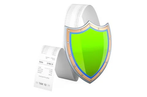 Receipt print with shield, 3D rendering Stock Illustration