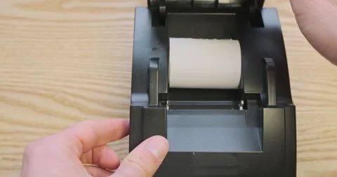 Receipt printer, checking the presence of thermal paper in the device. First 動画素材 217362049