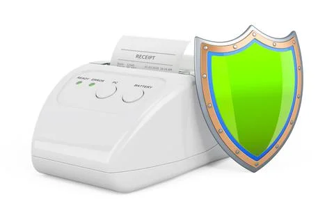 Receipt printer with shield, 3D rendering Stock Illustration