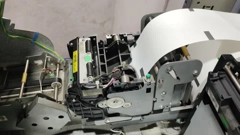 Receipt printer work inside a automatic teller machine ATM. 4K Stock Footage 198290261