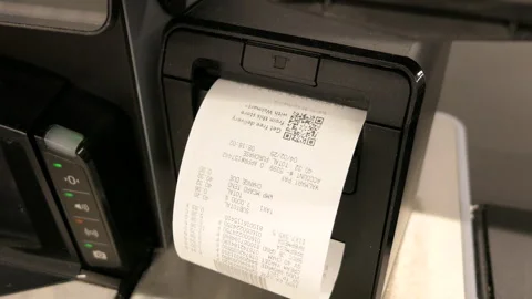 Receipt at self-checkout counter inside Walmart store. Cash register printi.. Video stock 331997688