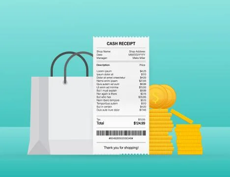 Receipt vector illustration of realistic payment paper bills for cash or cred Illustrazione stock