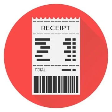 Receipt, white receipt with barcode on red background with shadow. Stock Illustration