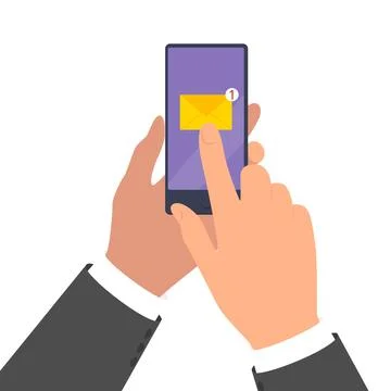 Receive e-mail notification. Hands are holding a smartphone Illustrazione stock