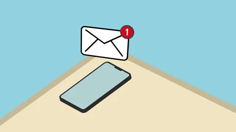 Receive Message and Email Notification Animation on mobile phone, 3D perspe.. Stock Footage 305697447