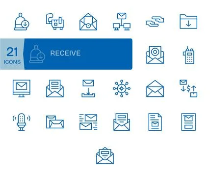 Receive Vector Icon Collection with 25 Retina Ready Regular Line Designs Stock Illustration