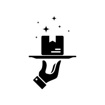 Received parcel icon. Shipping. Box on palm. Concept of express contact-less Stock Illustration