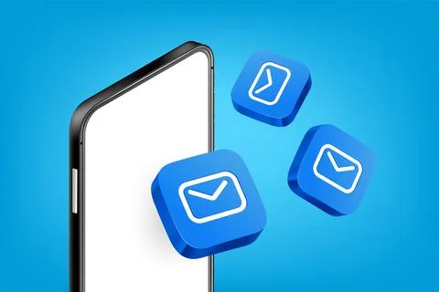 Receiving and sending email via mobile application. 3d vector concept Иллюстрация