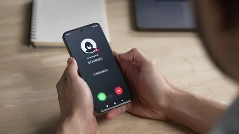 Receiving call from unknown person or Scammer, Online crime concepts Stock Footage 320468829