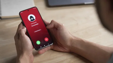 Receiving call from unknown person or Scammer, Online crime concepts Stock Footage 320468978