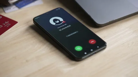 Receiving call from unknown person or Scammer, Online crime concepts Stock Footage 320469350