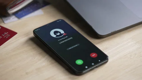 Receiving call from unknown person or Scammer, Online crime concepts Stock Footage 320469364