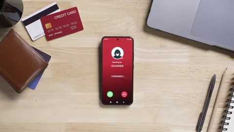 Receiving call from unknown person or Scammer, Online crime concepts Stock Footage 320469659