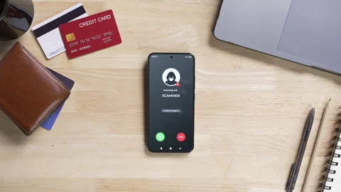 Receiving call from unknown person or Scammer, Online crime concepts Stock Footage 320469663
