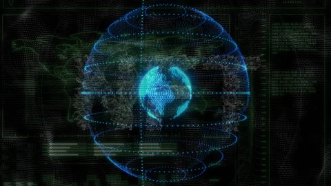 Receiving code signal, holographic globe expanding rings rotating showcasing Stock Footage 311585295