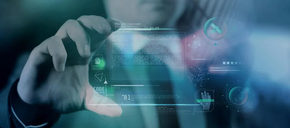 Receiving a coded message on the device of the future. Stock Illustration