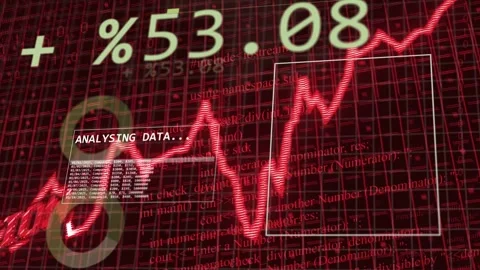 Receiving data, dashboard animating red line, updating pale green percentages, Vídeos de archivo 334465781