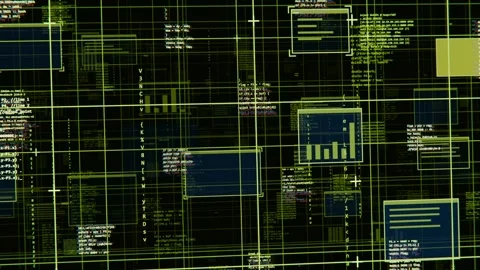 Receiving data, data wireframe updating blue panels and scrolling code for live Stock Footage 340268167