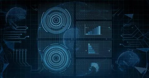 Receiving data feed, central HUD updating concentric rings and stacked charts イラスト素材