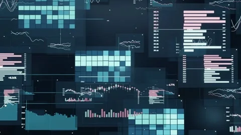 Receiving data feed, dashboard cluster updating and animating in analytics data Stock-Footage 337505030
