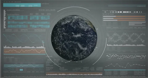 Receiving data feed, digital globe rotating with nodes mapping real-time data Stock Footage 310216796