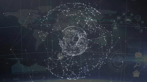 Receiving data packet initiating globe rotating showing world map illustrating Stock Footage 312416986