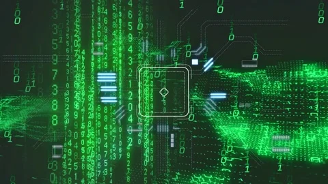 Receiving data pulse center square pulsing while numerals rising and dot-wave Stock Footage 335317074