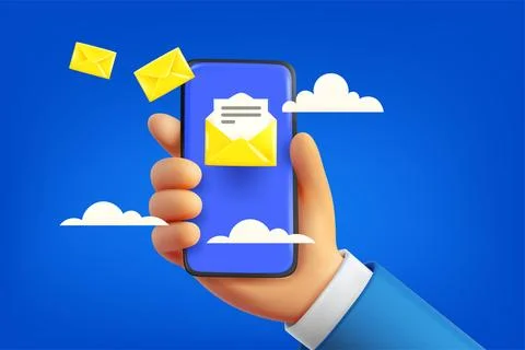 Receiving electronic mail via mobile phone. 3d style cute vector illustration Stock Illustration